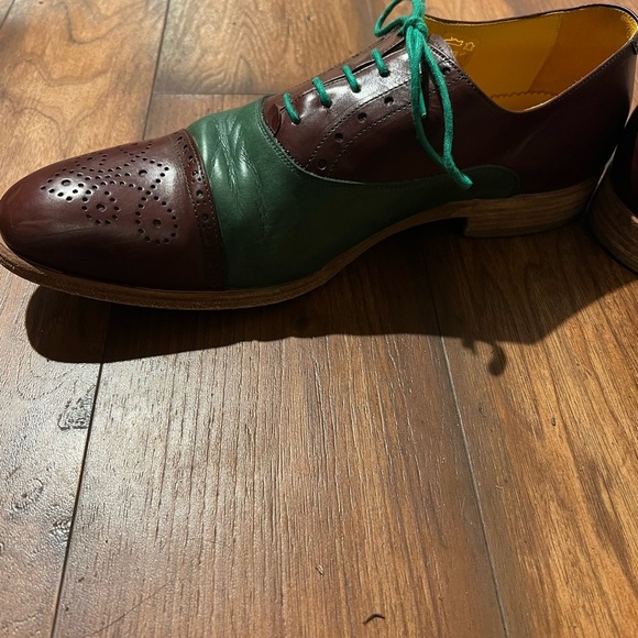 Undandy Leather Wingtip Oxford Dress Shoes Size 44 Brown Green w Matching Laces - Picture 4 of 13